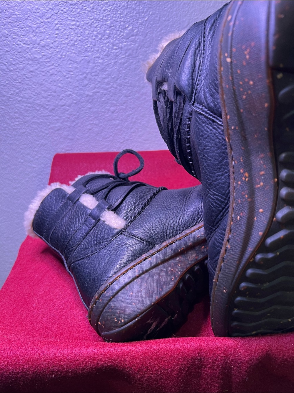 Black Leather UGG Shearling-Lined Ankle Boots - Picture 7 of 8